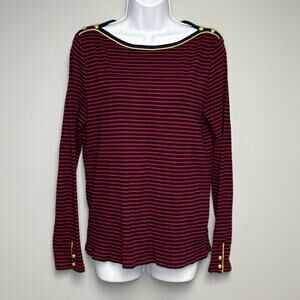 Lauren Ralph Lauren Red Navy Striped Nautical Preppy Gold Trim Sweater Womens XL